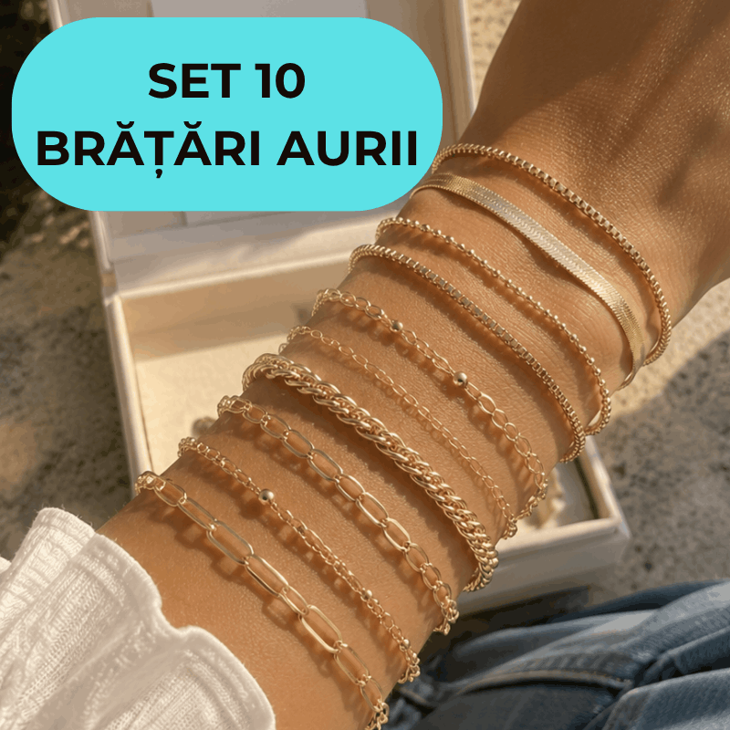Set 10 brățări Daria aurii și elegante