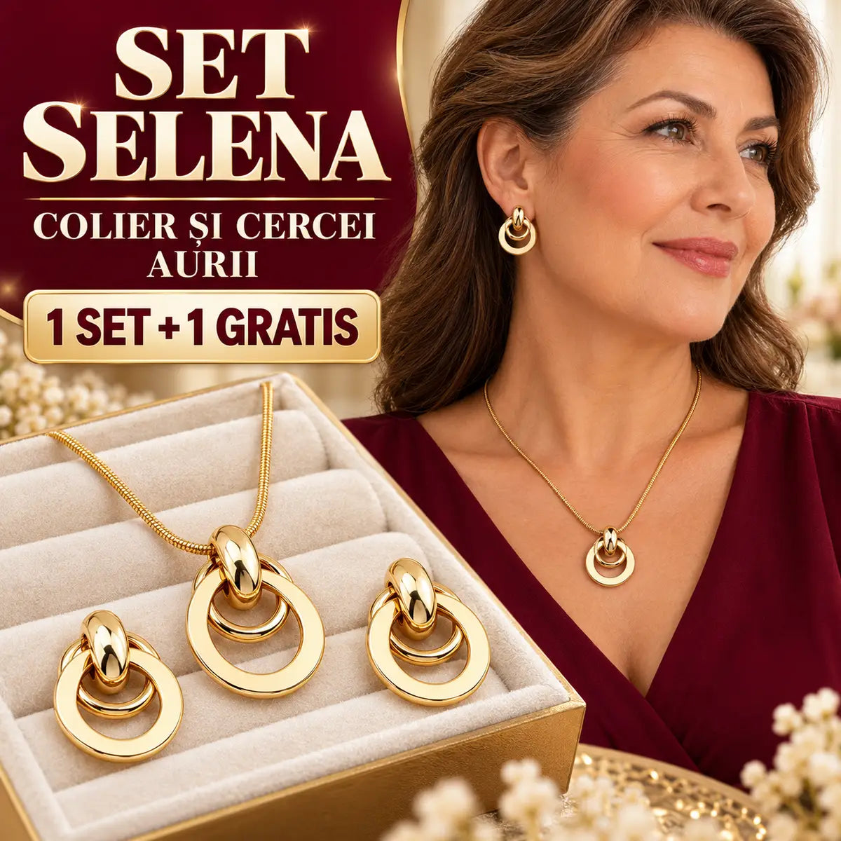 SET COLIER ȘI CERCEI SELENA AURII
