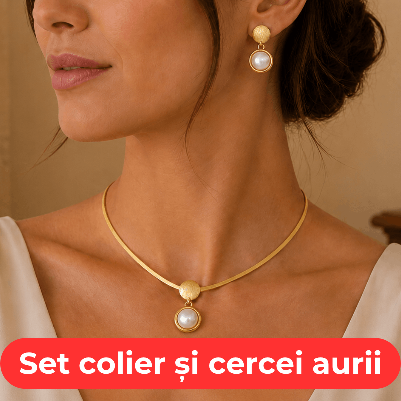 Set colier și cercei Ariana aurii cu perlă