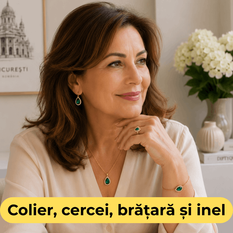 Set 4 bijuterii Amelia cu cristale verzi