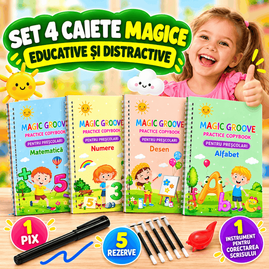 SET 4 CAIETE MAGICE PENTRU CALIGRAFIE: 1 SET + 1 GRATIS!