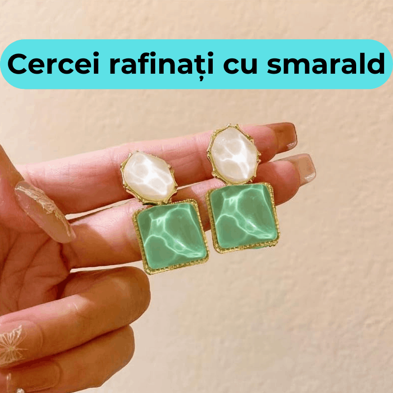 Cercei Aurora cu smarald aurii 18K